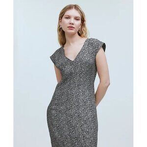 Madewell Cap-Sleeve V-Neck Midi Dress in Floral Cupro-Blend in True Black